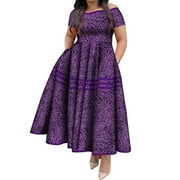 BintaRealWax Ankara African Dresses for Women Traditional Ghana Elegant Short Sleeve High Waist African Print Maxi Dress Africa Clothing Wedding WY3629