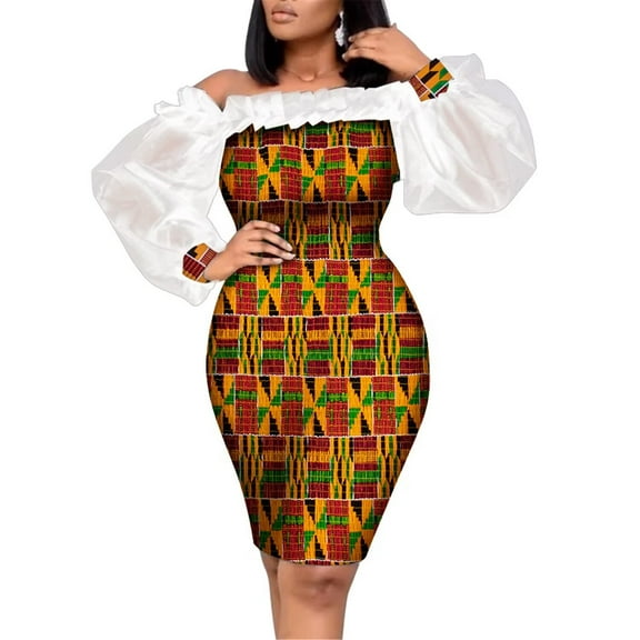 BintaRealWax Custom African Print Pencil Dresses for Women Dress Sexy Party Dress Wear Plus Size Dress Ankara Wax
