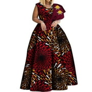 BintaRealWax Dashiki African Print Dresses Plus Size Sleeveless High Waisted Big Hem Party Dresses Batik Cotton Fabric