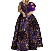 BintaRealWax Dashiki African Print Dresses Plus Size Sleeveless High Waisted Big Hem Party Dresses Batik Cotton Fabric