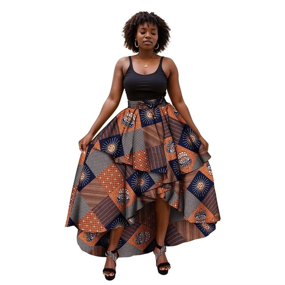 BintaRealWax Women's African Dashiki Wax Print Skirt Ankara Print Short Skirts Elastic Waist KG1198