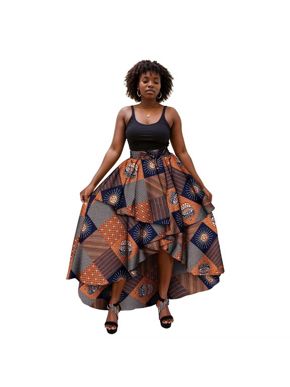 Women's African Dashiki Wax Print Skirt Ankara Print Short Skirts Elastic Waist KG1198