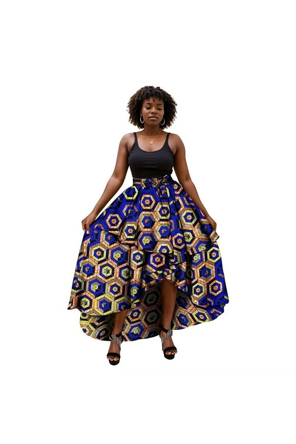 Women's African Dashiki Wax Print Skirt Ankara Print Short Skirts Elastic Waist KG1198