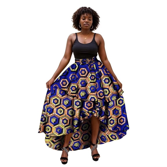 BintaRealWax Women's African Dashiki Wax Print Skirt Ankara Print Short Skirts Elastic Waist KG1198