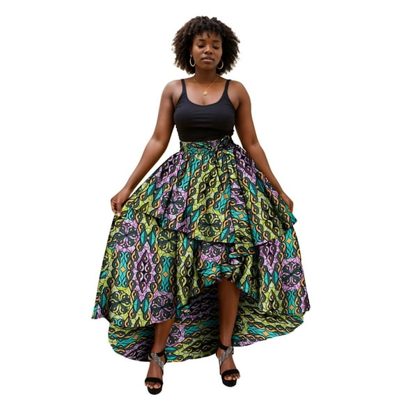 BintaRealWax Women's African Dashiki Wax Print Skirt Ankara Print Short Skirts Elastic Waist KG1198
