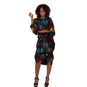 African Print Bodycon Midi Dress For Women - Off Shoulder, High Waist, 100% Cotton Wax Batik