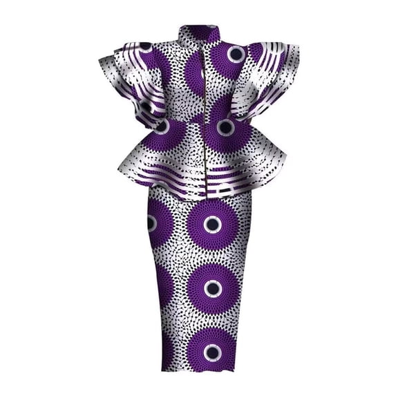 BintaRealWax Women's African Dresses Dashiki Women's Skirt Sets Zipper Tops Back Split Long Party Dresses