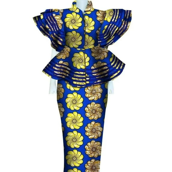 BintaRealWax Women's African Dresses Dashiki Women's Skirt Sets Zipper Tops back split Long Party Dresses