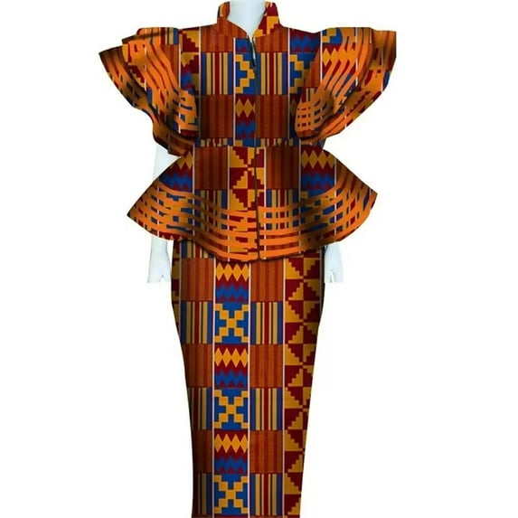 BintaRealWax Women's African Dresses Dashiki Women's Skirt Sets Zipper Tops back split Long Party Dresses