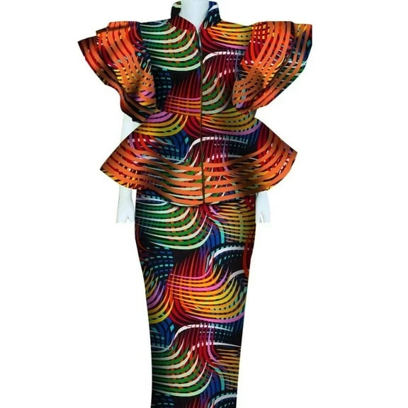 BintaRealWax Women's African Dresses Dashiki Women's Skirt Sets Zipper Tops back split Long Party Dresses