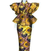 BintaRealWax Women's African Dresses Dashiki Women's Skirt Sets Zipper Tops back split Long Party Dresses