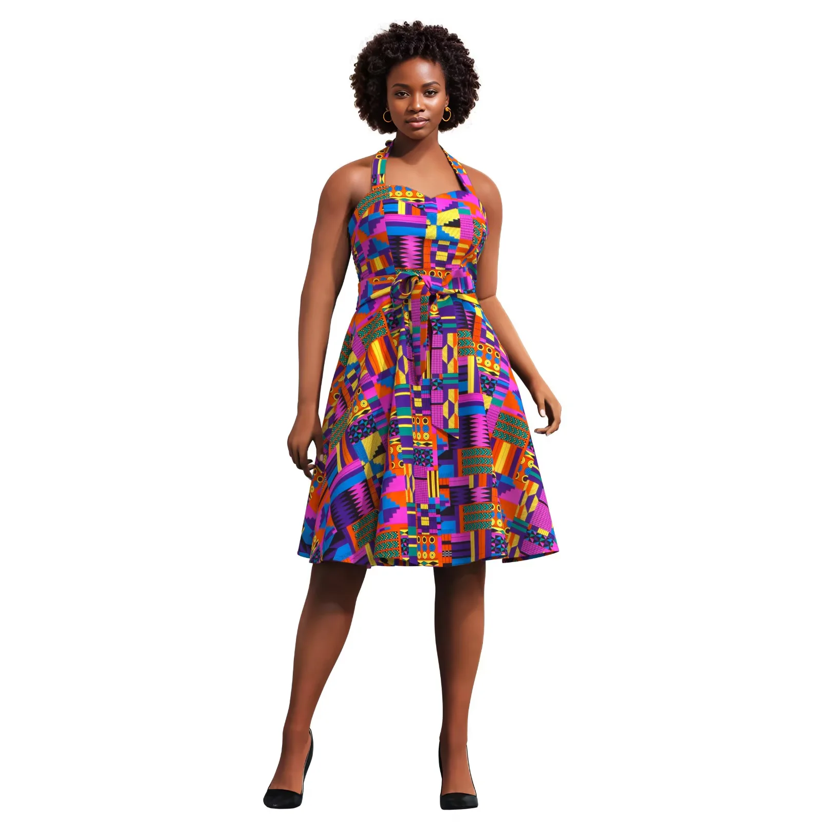 african print halter dress BintaRealWax Women's High Waist Sleeveless Retro Cocktail Dress Summer Party LowStock:43693505019955
