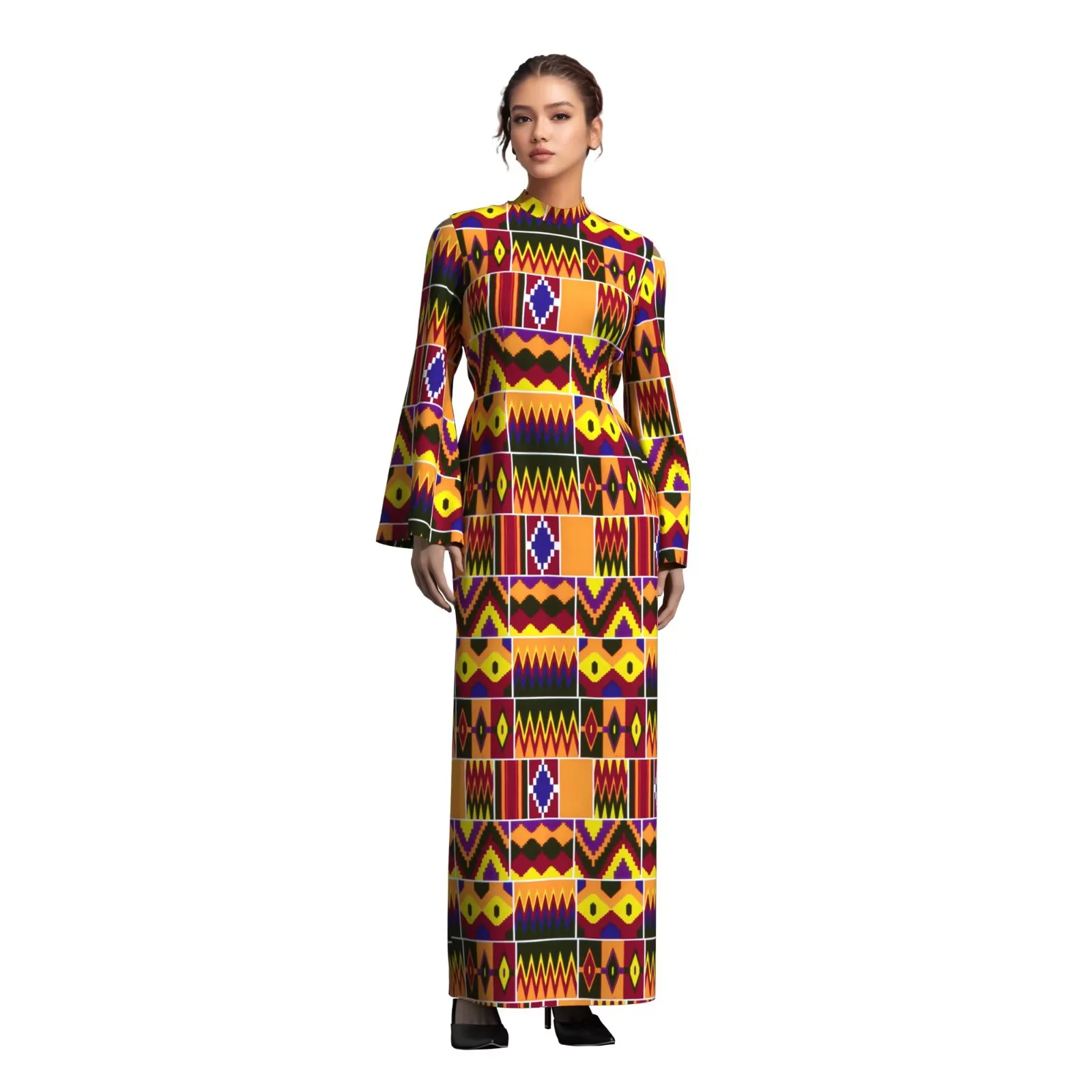 women's dashiki dress African Denim Short Sleeve Maxi Shoulder to waist Bintarealwax Women's African Print Maxi