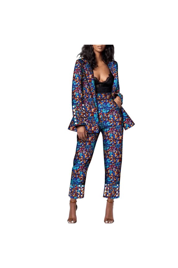 Women's Suit Two Piece Suit Casual Fashion Multi-color Lapel Blazer and Suit Pants Set Wrist Legs Hollow Out Styling African Women's Suit
