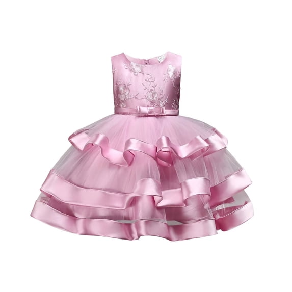 BintaRealwax Flower Girl Dress Embroidery Birthday Sleeveless Wedding Trail Puffy Tulle Layer Skirt Hem