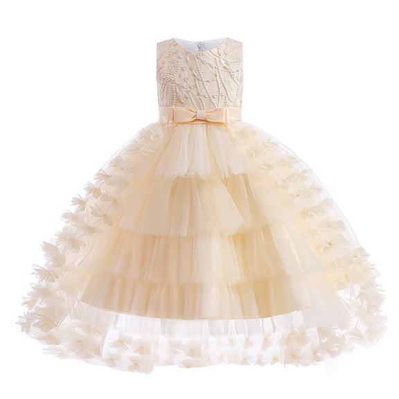 BintaRealwax Flower Girls Princess Ball Gown Layered Tulle Dress with Butterfly Appliques Sequined Bodice