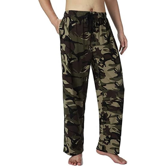 Bintangor Men Pajama Sleep Pants 100% Cotton Knit Lounge Wear Long Camouflage Green XL