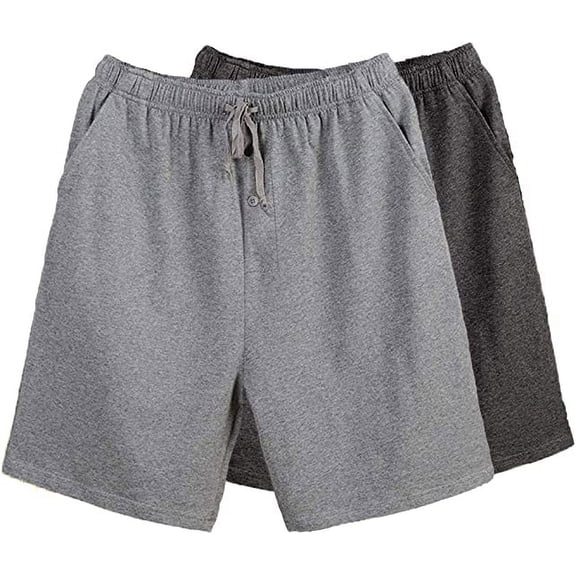 Bintangor Men's Pajama Shorts 100% Cotton Sleep Knit Elastic Waistband Lounge Wear pj Shorts 2 Pack CharcoalGrey+Grey XXL