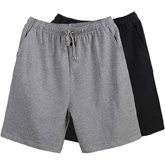 Bintangor Men's Pajama Shorts 100% Cotton Sleep Knit Elastic Waistband Lounge Wear pj Shorts 2 Pack Grey+Black M