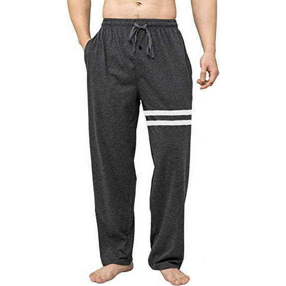 Bintangor Men's Sleep Pajama Pants 100% Cotton Knit Elastic Waistband Lounge Wear Long Stripe CharcoalGrey XXL