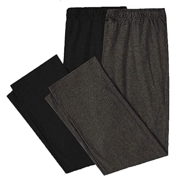 Bintangor Mens Pajama Sleep Pants 100% Cotton Knit Elastic Waistband Lounge Wear Long-2 Pack Black+Charcoal Grey XXL