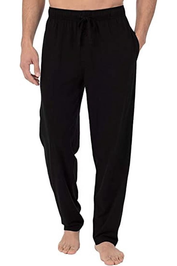 Mens Pajama Sleep Pants 100% Cotton Knit Elastic Wear Long Black L