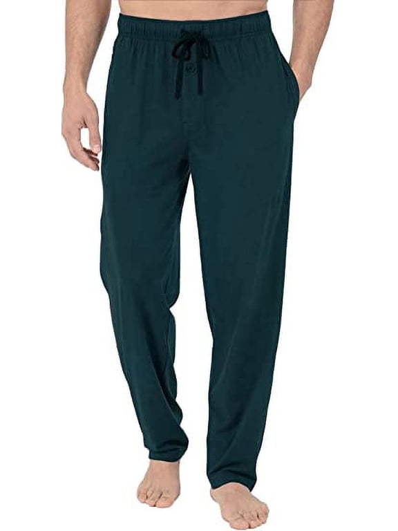 Mens Pajama Sleep Pants 100% Cotton Knit Lounge Wear Long Green 2XL