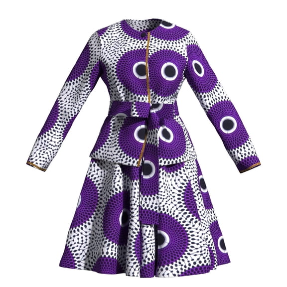 Bintarealwax 2 Piece Suits Set Women Wax Print Ankara Long Sleeve Zipper Tops and Skirts Elegant African Party Clothing