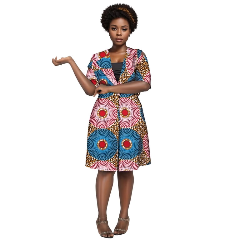 Bintarealwax African Clothes for Women Short Sleeve One button dresss Bazin  Riche African Print Clothing Lady African windbreaker WY10358 - Walmart.com
