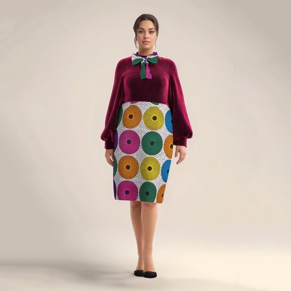Bintarealwax African Dress for Women Long Sleeve Stand Neck Party Dresses Traditional African Women Clothing Customize WY10316