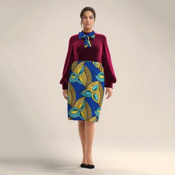 Bintarealwax African Dress for Women Long Sleeve Stand Neck Party Dresses Traditional African Women Clothing Customize WY10316