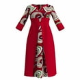 thumbnail image 1 of Bintarealwax African Dress for Women Print Three Quarters Sleeves High Waist A Line Ankara Dress Elegant WY11037, 1 of 5
