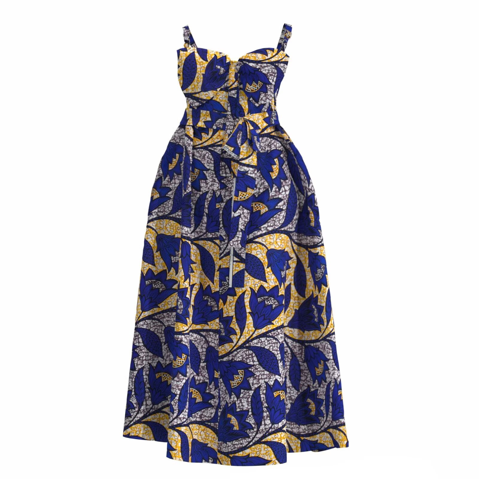 Bintarealwax African Dress for Women Wax Print Ankara Strap Loose Women Dresses Plus Size African Women Party Clothing with Belt Wy10955