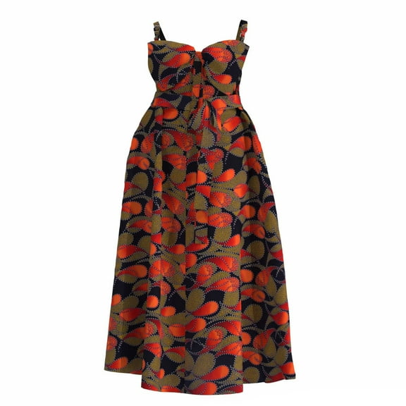 Bintarealwax African Dress for Women Wax Print Ankara Strap Loose Women Dresses Plus Size African Women Party Clothing with Belt WY10955