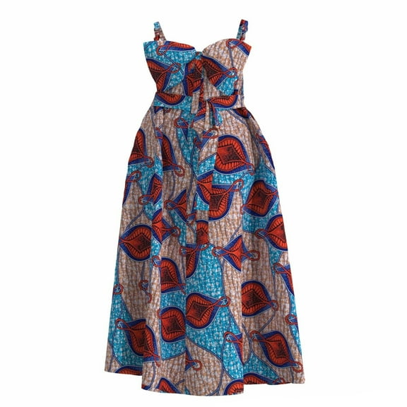 Bintarealwax African Dress for Women Wax Print Ankara Strap Loose Women Dresses Plus Size African Women Party Clothing with Belt WY10955