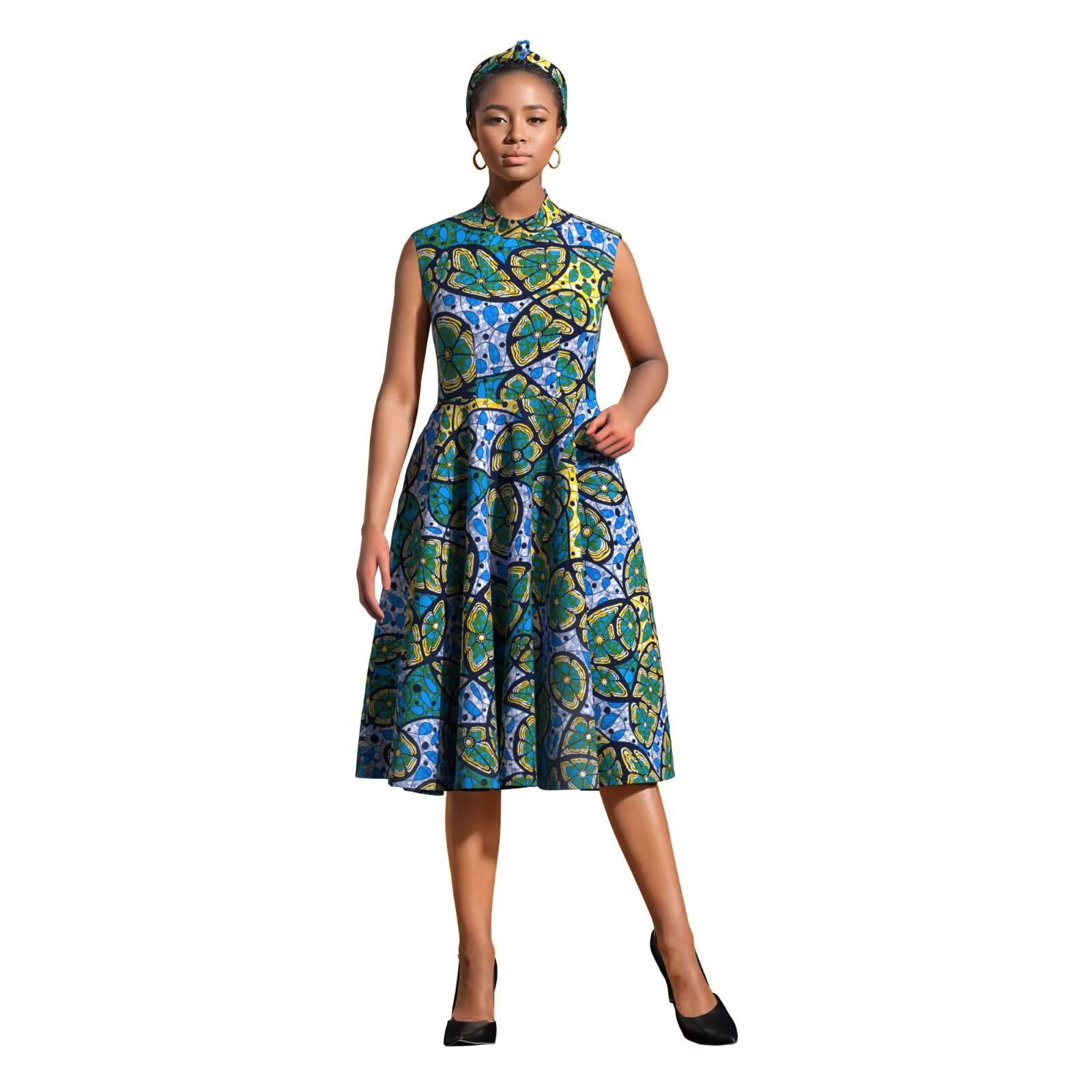 Bintarealwax African Dresses for Women Elegant Sleeveless High Waist A Line Ankara Print Dress, Women's, Size: 2XL