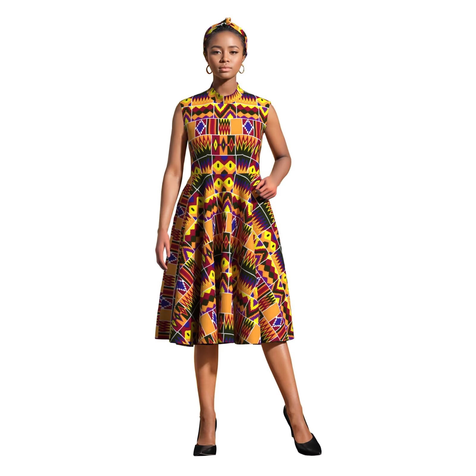 ankara a line dresses Bintarealwax African Dresses for Women Elegant Sleeveless High Waist A Line Ankara Print Dress, Women's, Size: Large