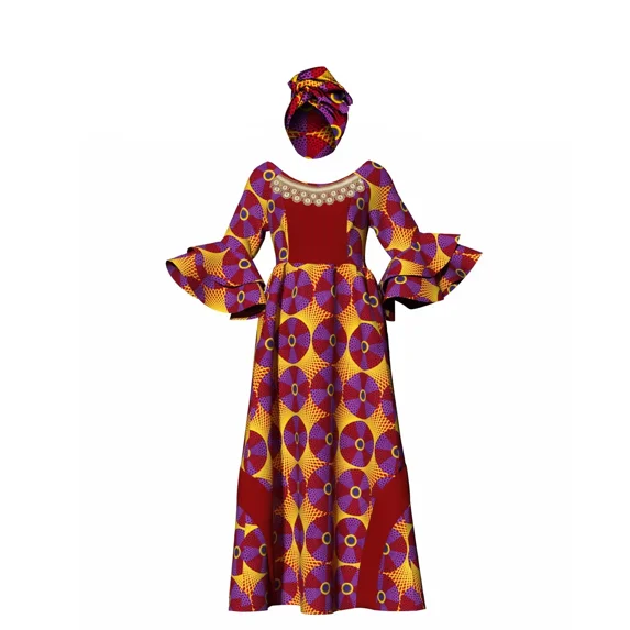 BintaRealWax African Long Sleeve Dresses for Women Party Wedding Casual Date Dashiki African Dresses for Women Y3819