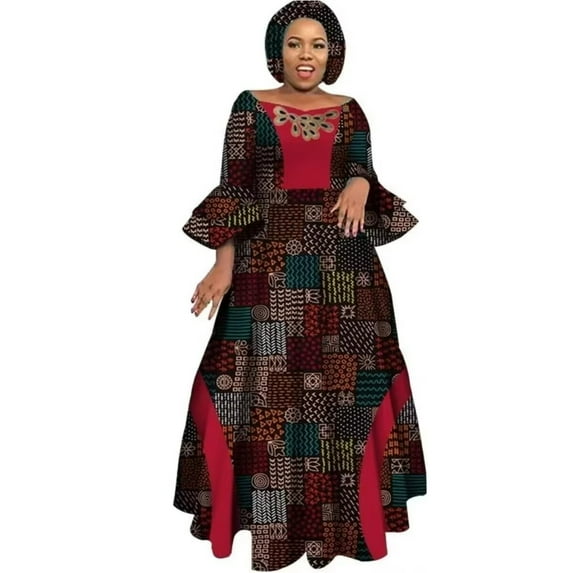 Bintarealwax African Long Sleeve Dresses for Women Party Wedding Casual Date Dashiki Women Dresses African Dresses for Women WY3819