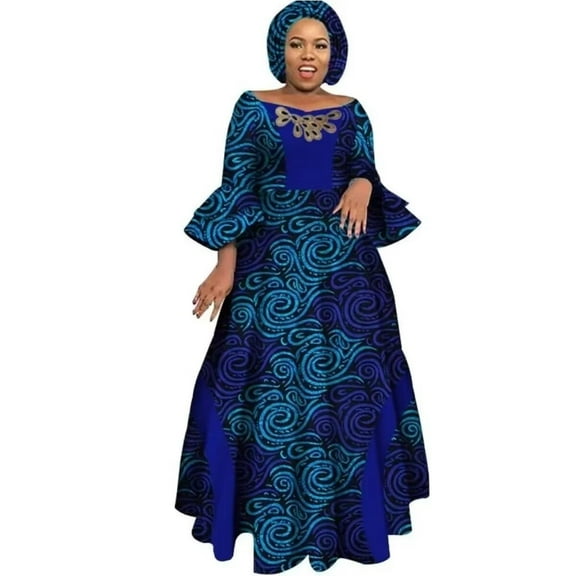 Bintarealwax African Long Sleeve Dresses for Women Party Wedding Casual Date Dashiki Women Dresses African Dresses for Women WY3819