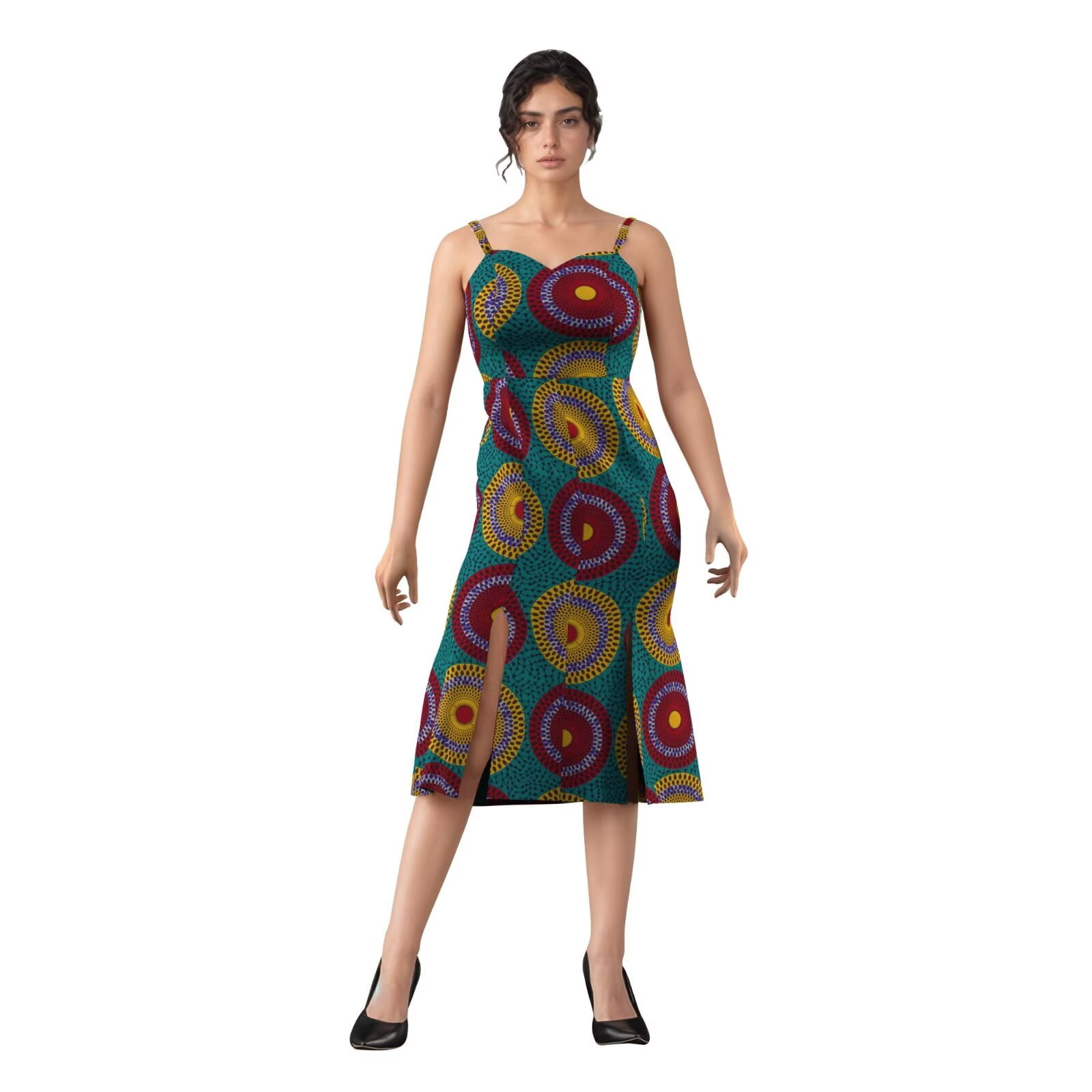 Bintarealwax African Print Dress for Women Sleeveless Sexy Spaghetti Strap Bodycon Midi Dresses Cocktail Party Summer, Women's, Size: 2XL