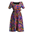 thumbnail image 1 of Bintarealwax African Print Short Sleeve Dress Ankara Plus Size Colorful Bright Casual Party Dress with Belt, 1 of 3
