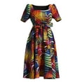 thumbnail image 1 of Bintarealwax African Print Short Sleeve Dress Ankara Plus Size Colorful Bright Casual Party Dress with Belt, 1 of 3