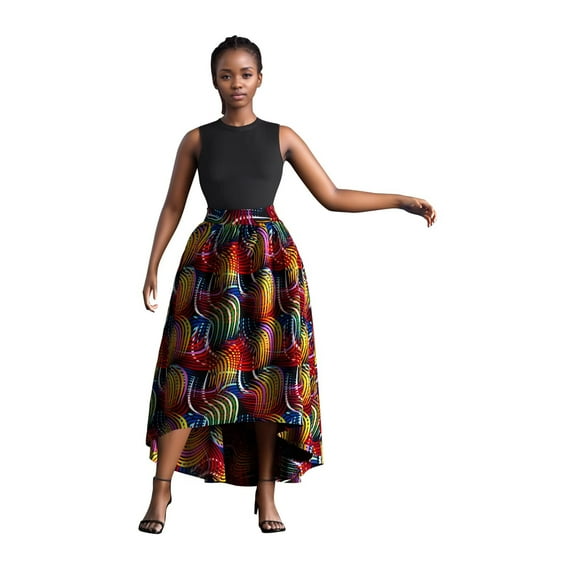 Bintarealwax African Print Skirt for Women Traditional Ankara Casual Dashiki High Waist Long Skirts