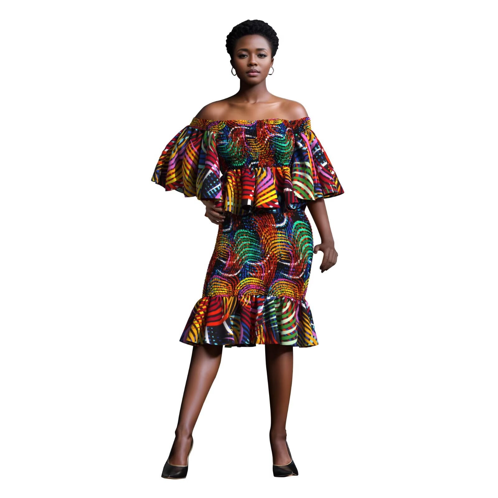 Bintarealwax African Two Piece Skirt Set for Women Kente Print
