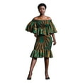 thumbnail image 1 of Bintarealwax African Two Piece Skirt Set for Women Kente Print Bodycon Off Shoulder Smocked Top and Skirts Outfits, 1 of 5