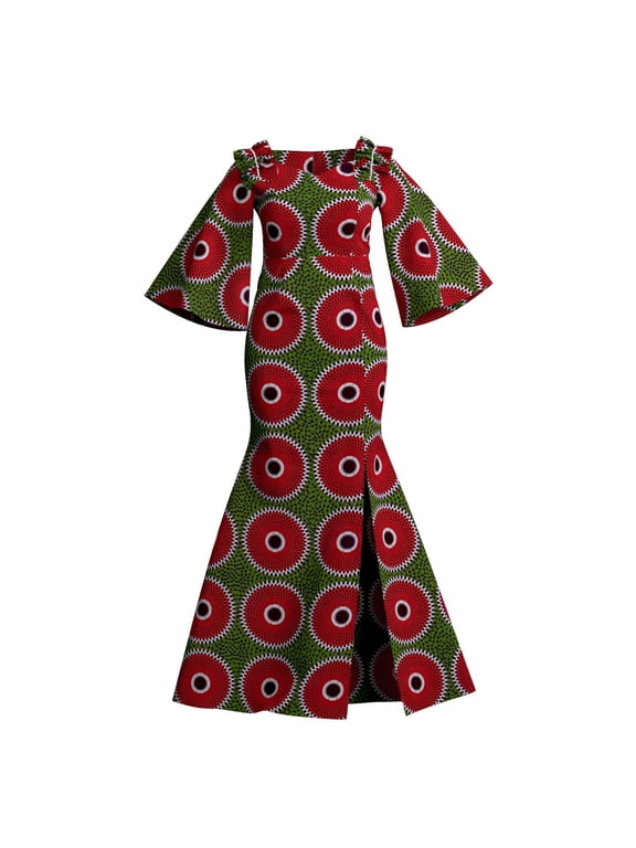 African Women Dresses Elegant Ankara Print Split Skirt Dashiki Party African Wedding Maxi Dress WYL129