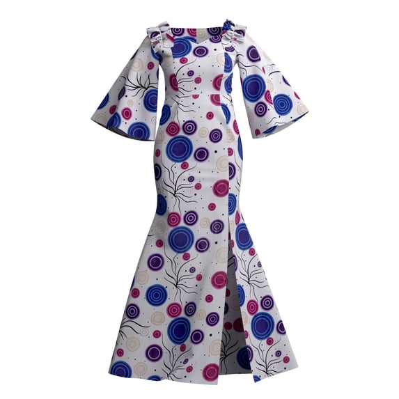 Bintarealwax African Women 3/4sleeve Dresses Ankara Print High Slip Elegant Plus Size Dashiki Outfits Party Wedding Maxi Dresses WYL129