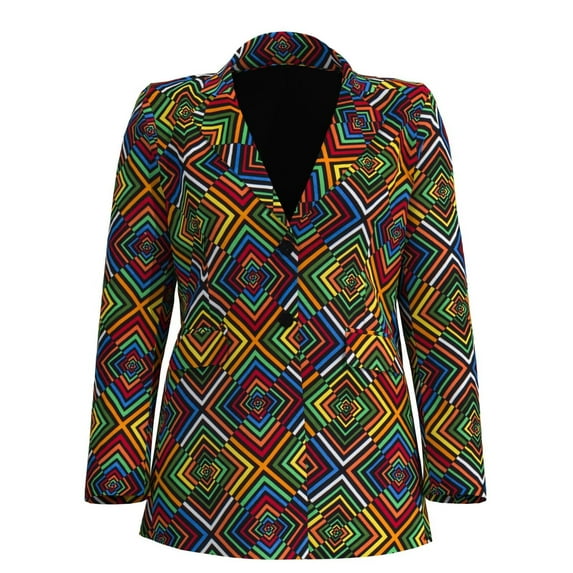 Bintarealwax African Women Blazer Suit Ankara Print Line Jacket Coat for Women Lady 2 Buttons Long Sleeve Blazer Office Lady Clothing WY10939