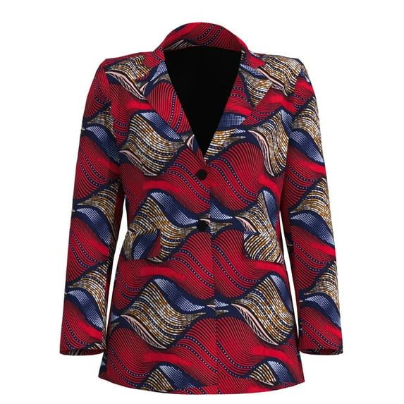 Bintarealwax African Women Blazer Suit Ankara Print Line Jacket Coat for Women Lady 2 Buttons Long Sleeve Blazer Office Lady Clothing WY10939